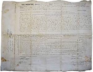 Image du vendeur pour THIS INDENTURE, Made the Second day of March in the year of our Lord one thousand eight Hundred and Forty Two atKemptville in the District of Johnstown in the Province of Canada: -Between: Bethiah White, widow of the late James White of Kemptville,Yeoman, Charlotte Fenton, wife of Nathaniel Fenton of Kemptville,innkeeper, and Andrew Snyder of Edwardsburg, yeoman of the one part: andBrian McDermott of Fitzroy , in the District of Bathurst, yeoman. thatcertain tracts or parcels of lands and premises, situated lying andbeing in the Township of Fitzroy, being composed of Lot Number Elevenin the Tenth Concession of said Township of Fitzroy. [detailedhandwritten description of land]. containing by measurement twohundred acres more or less. [exten mis en vente par J. Patrick McGahern Books Inc. (ABAC)