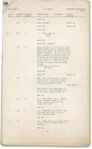 Bild des Verkufers fr De Sade (Original post-production script for the 1969 film) zum Verkauf von Royal Books, Inc., ABAA