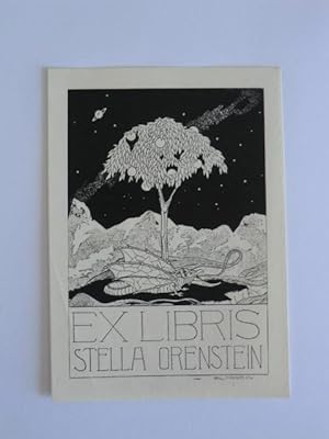 Bild des Verkufers fr Exlibris fr Stella Orenstein. Motiv: Fabelwesen in Landschaft zum Verkauf von Antiquariat Weber