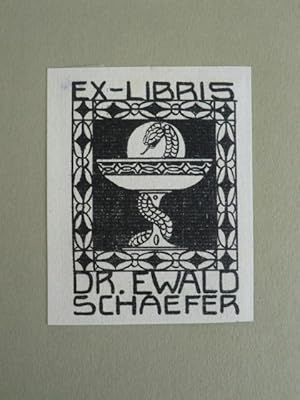 Bild des Verkufers fr Exlibris fr Dr. Ewald Schaefer. Motiv: Brunnen mit Schlange zum Verkauf von Antiquariat Weber