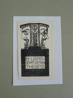 Exlibris für Dram. Verein Thespis. Motiv: Zwei maskenartige Gesichter
