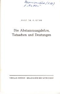 Imagen del vendedor de Die Abstammungslehre, Tatsachen unmd Deutungen. a la venta por Buchversand Joachim Neumann