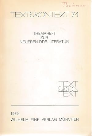 Bild des Verkufers fr Text und Kontext. Jg. 7, Heft 1. Themaheft zur neueren DDR-Literatur. zum Verkauf von Fundus-Online GbR Borkert Schwarz Zerfa