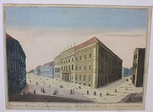 Imagen del vendedor de Palatium Principes de Liechtenstein - Vue du Palais de Prince de Liechtenstein a Vienne. Altkolorierter Kupferstich (Guckkastenblatt). a la venta por Antiquariat Lcker