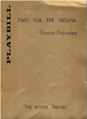 Playbill for the Premiere Performance of "Two for the Seesaw" - Booth Theatre, New York