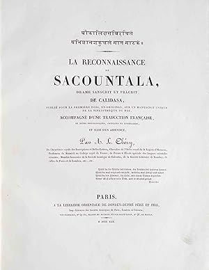 [.] La reconnaissance de Sacountala, drama sanskrit et practit de Calidasa, publié pour la premiè...