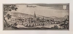 'Riedlingen' - Gesamtansicht aus halber Vogelschau : oben rechts leere Wappen-Kartusche.