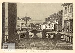 View from Portico of the Academy. Ansicht des Gartens der Academie Francaise in der Villa Medici ...