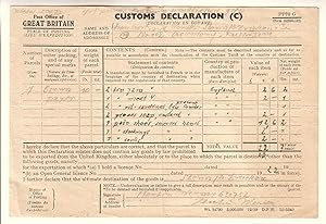 Post Office of Great Britain - Customs Declaration (C). Ausgefüllter Vordruck für ein Paket (Parc...