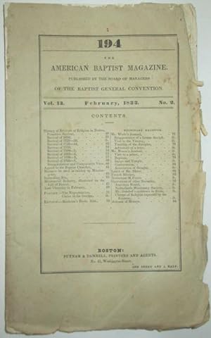 Bild des Verkufers fr The American Baptist Magazine. February, 1833. Vol 13, No. 2 zum Verkauf von Mare Booksellers ABAA, IOBA