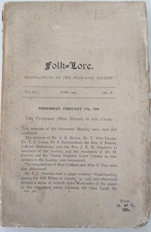 Folk-Lore. A Quarterly Review of Myth, Tradition, Institution and Custom. June 1909. Vol XX. No. II