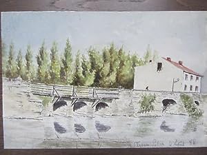 AQUARELLE ORIGINALE 1888 PONT SAINT CYPRIEN POITIERS