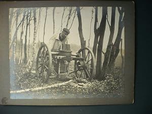 PHOTO ANCIENNE MACHINE A BOIS FORET OUTILS VINTAGE BUCHERON 1900