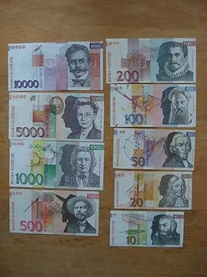 Papiergeld / Banknoten aus Slowenien - Satz von 9 Geldscheinen