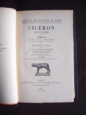 Imagen del vendedor de Cicron - Discours - T.4 a la venta por Librairie Ancienne Zalc