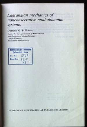 Bild des Verkufers fr Lagrangian Mechanics of Nonconservative Nonholonomic Systems zum Verkauf von books4less (Versandantiquariat Petra Gros GmbH & Co. KG)