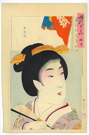 Porträt einer jungen Frau mit Fächer während der Meiji-Zeit.