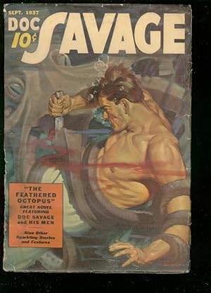 DOC SAVAGE PULP-SEPT 1937-FEATHERED OCTOPUS-BATTLE COVR G