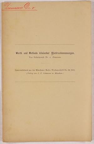 Imagen del vendedor de Werth und Methode klinischer Bludruckmessungen. a la venta por Antiq. F.-D. Shn - Medicusbooks.Com