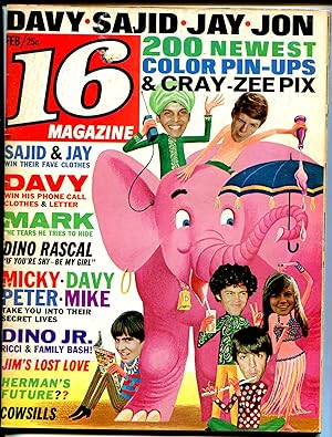 Seller image for 16 Magazine 2/1968-Bobby Sherman-Cowsills-Mark Lindsay-Davy Jones-VG for sale by DTA Collectibles