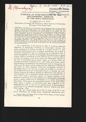 Bild des Verkufers fr Evidence of overthrusting in the metamorphic terrane of the Simla Himalayas. American Journal of Science, Vol. 270, January 1971, p. 30-42. zum Verkauf von Antiquariat Bookfarm