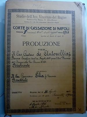 Studio dell'Avv. Vincenzo del Bagno CORTE DI CASSAZIONE DI NAPOLI Volume 1 Anno 1916 PRODUZIONE P...