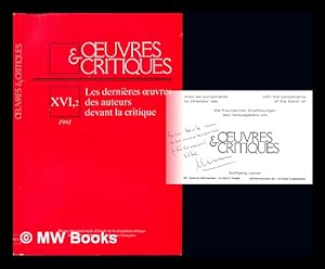 Image du vendeur pour Les Dernires oeuvres des auteurs devant la critique mis en vente par MW Books Ltd.