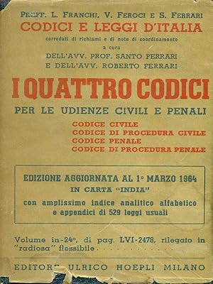 Imagen del vendedor de I quattro codici per le udienze civili e penali a la venta por Librodifaccia