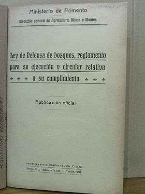 Imagen del vendedor de Ley de Defensa de bosques, reglamento para su ejecucin y circular relativa a su cumplimiento a la venta por Librera Miguel Miranda