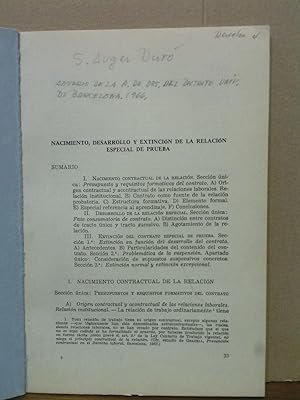 Seller image for Nacimiento, desarrollo y extincin de la relacin especial de prueba for sale by Librera Miguel Miranda