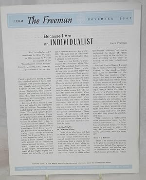 Bild des Verkufers fr Because I am an Individualist; from The Freeman, November 1967 zum Verkauf von Bolerium Books Inc.