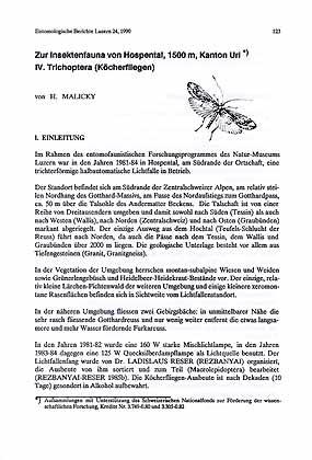 Seller image for Zur Insektenfauna von Hospental, 1500 m, Kanton Uri. IV Trichoptera (Kcherfliegen) for sale by ConchBooks
