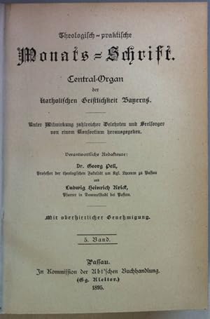 Imagen del vendedor de Theologisch-praktische Monats-Schrift: Central-Organ der katholischen Geistlichkeit Bayerns: 5. BAND. a la venta por books4less (Versandantiquariat Petra Gros GmbH & Co. KG)