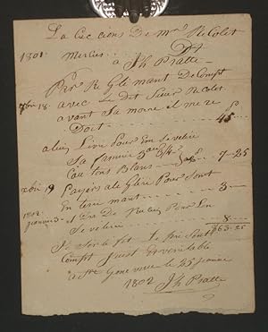(Louisiana Territory, St. Genevieve, January 3, 1802, Funeral Bills Manuscript Page for Colet Mer...