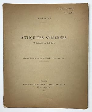 Imagen del vendedor de Antiquits syriennes. 47 antiquits de Beth Mare a la venta por Meretseger Books