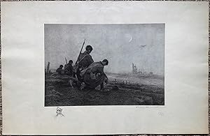 Bild des Verkufers fr Sans titre. Soldats devant un village en ruine sous les obus. zum Verkauf von pages volantes