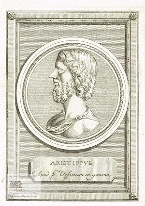 Seller image for Aristippus. Apud F. Ursinum in gemma. Brustbild des Philosophen Aristippos nach halblinks im Oval. Kupferstich von Riegel bei Brglen 1780 for sale by historicArt Antiquariat & Kunsthandlung