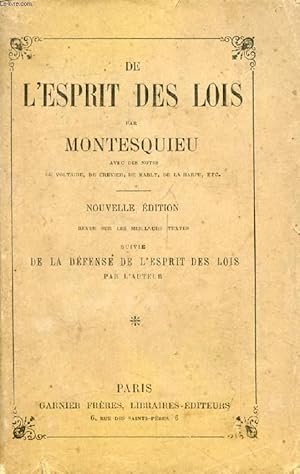 Image du vendeur pour DE L'ESPRIT DES LOIS, Suivi de LA DEFENSE DE L'ESPRIT DES LOIS mis en vente par Le-Livre