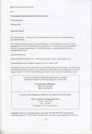 Mitteilungen der Vereinigung Sudetendeutscher Familienforscher - Oktober 2008 Band III, Folge 8.
