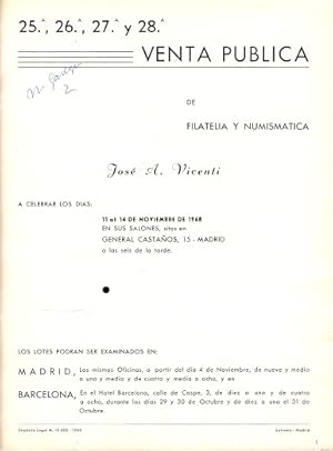 Imagen del vendedor de 25, 26, 27 y 28 Venta Pblica de Filatelia y Numismtica .1968. Madrid. a la venta por Librera Astarloa