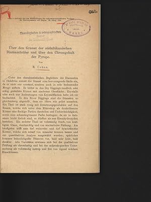 Bild des Verkufers fr ber den Granat der sdafrikanischen Diamantfelder und ber den Chromgehalt der Pyrope. Separat-Abdruck aus den Mittheilungen des naturwissenschaftlichen Vereines fr Neuvorpommern und Rgen, 20. Jahrg. 1888. zum Verkauf von Antiquariat Bookfarm