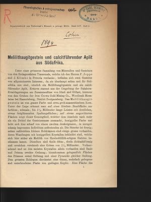 Bild des Verkufers fr Melilithaugitgestein und calcitfhrender Aplit aus Sdafrika. Separatabdruck aus Tschermak s Mineral. u. petrogr. Mitth. Band XIV, Heft 2. zum Verkauf von Antiquariat Bookfarm