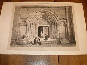 CANTAL :MAURIAC PORTAIL DE NOTRE DAME DES MIRACLES , UNE LITHOGRAPHIE SUR CHINE