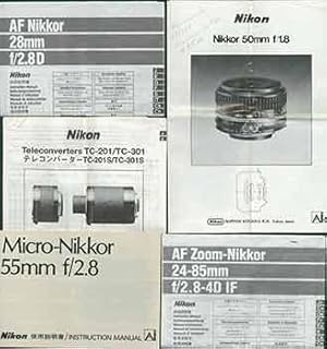 Imagen del vendedor de Nikon Camera manuals for the AF Nikkor 50mm f/1.8, the AF Zoom-Nikkor 24-85mm f/2.8-4D IF, the Teleconverters TC-201/TC-301, the Micro-Nikkor 55mm f/3.5, and the AF Nikkor 28mm f/2.8D. a la venta por Wittenborn Art Books