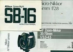 Imagen del vendedor de Nikon instruction manuals for the Nikon Speedlight SB-16, AF Zoom-Nikkor 35-70mm f/3.3-4.5, Micro-Nikkor 55mm f/2.8, Nikon AF Nikkor Lenses brochure. a la venta por Wittenborn Art Books