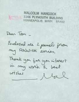 MS with Original Autograph signed by Malcolm Hancock, Cartoonist known for work on Fenwick.