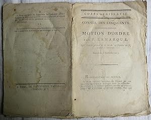 Corps législatif. Conseil des Cinq-cents. Motion d'ordre par F. Lamarque sur l'article premier de...