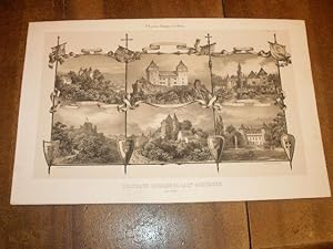 CANTAL : CHATEAUX ANCIENS DE LA HAUTE AUVERGNE PRES AURILLAC , UNE LITHOGRAPHIE SUR CHINE