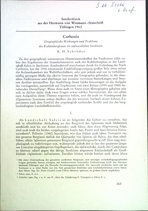 Immagine del venditore per Carbonia: Geographische Wirkungen und Probleme des Kohlenbergbaues im sdwestlichen Sardinien; Sonderdruck aus der Hermann von Wissmann- Festschrift; venduto da books4less (Versandantiquariat Petra Gros GmbH & Co. KG)