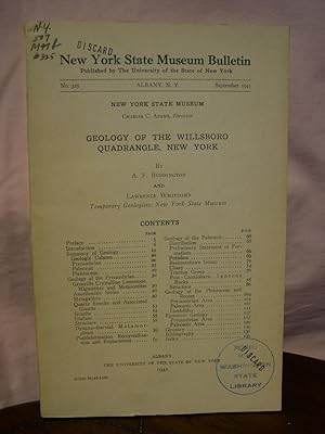 Bild des Verkufers fr GEOLOGY OF THE WILLSBORO QUADRANGLE, NEW YORK: NEW YORK STATE MUSEUM BULLETIN NUMBER 325; SEPTEMBER 1941 zum Verkauf von Robert Gavora, Fine & Rare Books, ABAA